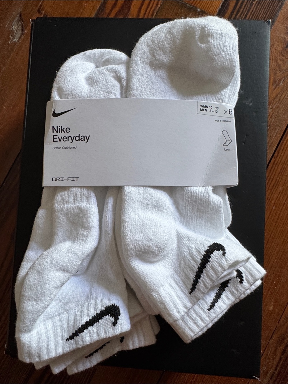 Nike White Low-Cut Everyday Athletic Socks with Black Swoosh - 6 Pack